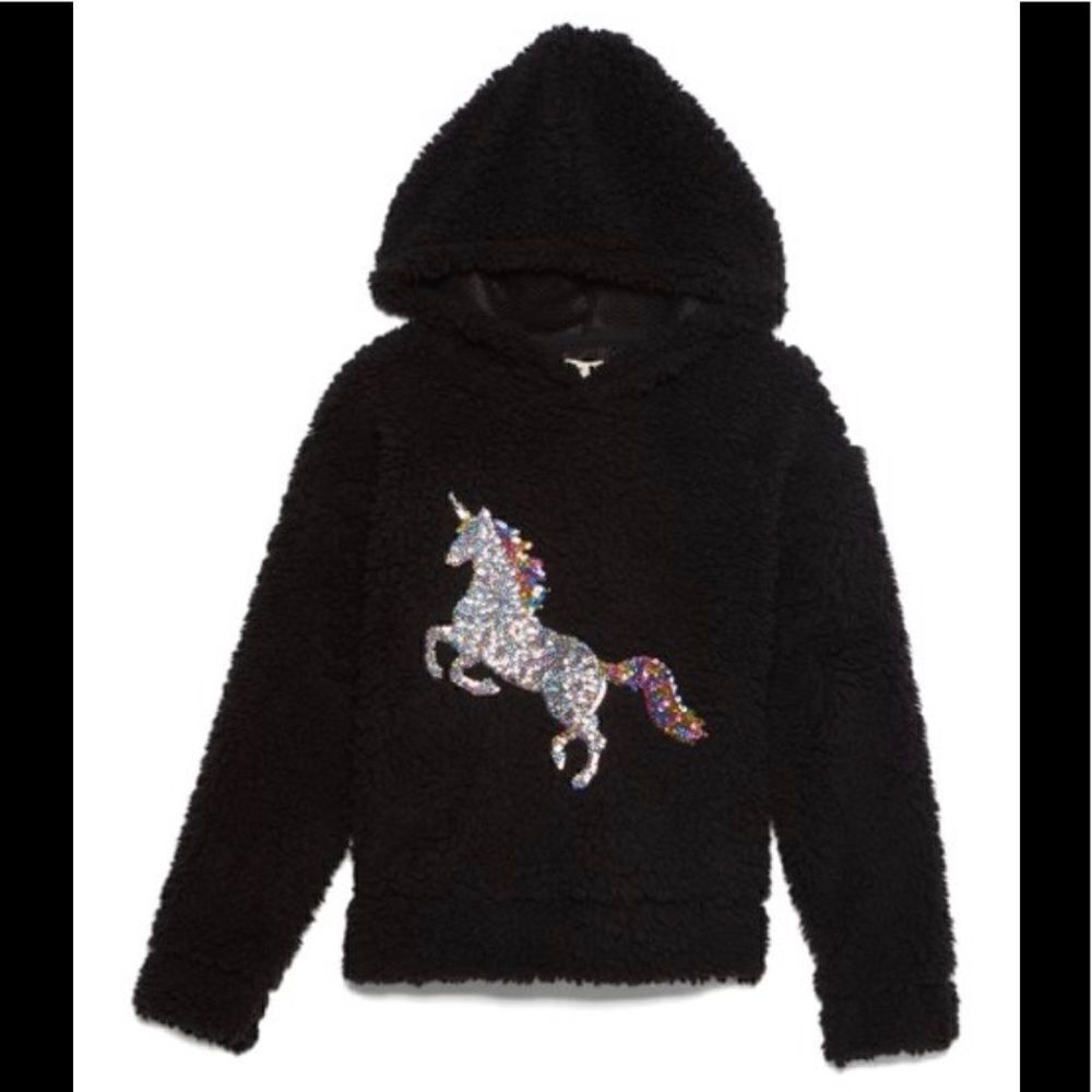 One Step Up Sequin Unicorn Sherpa Hoodie